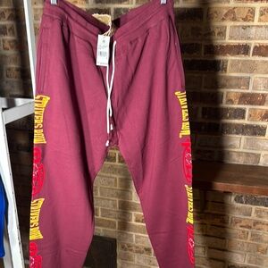 Men's Maroon Sweatpants with Yellow Accents